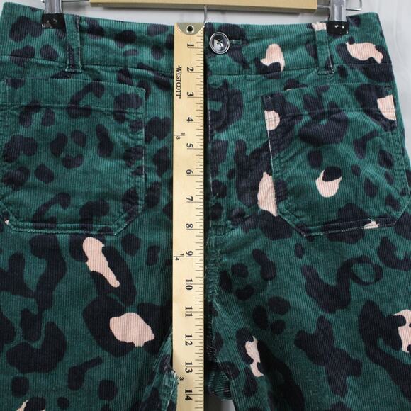 Maeve Pants 29 The Colette Cropped Wide Leg Corduroy Green Leopard Print Career - Picture 12 of 16
